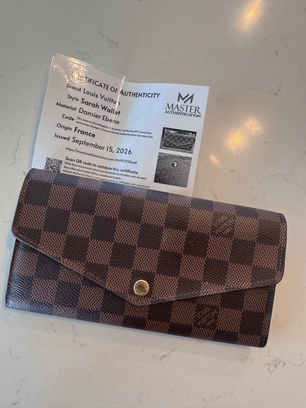 Louis Vuitton Damier Ebene Brown Checkered Sarah Wallet